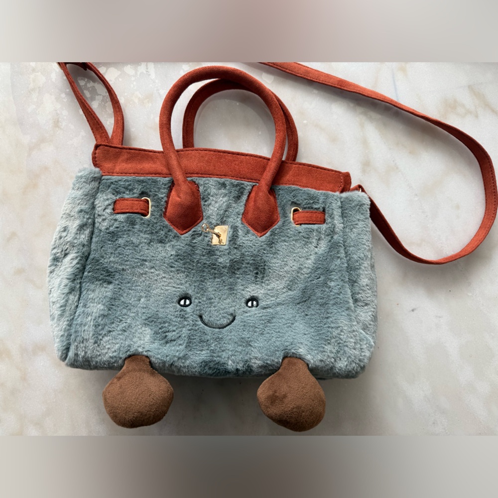 Charming Plush Kids Bag (Hermes Birkin style) - Gray and Brown